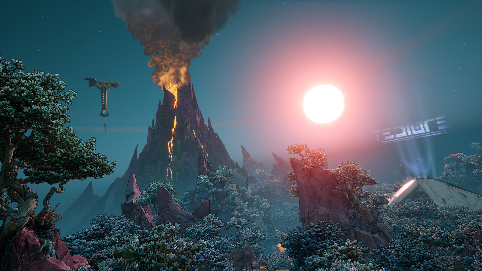 Jungle and a smoking volcano on Providence.