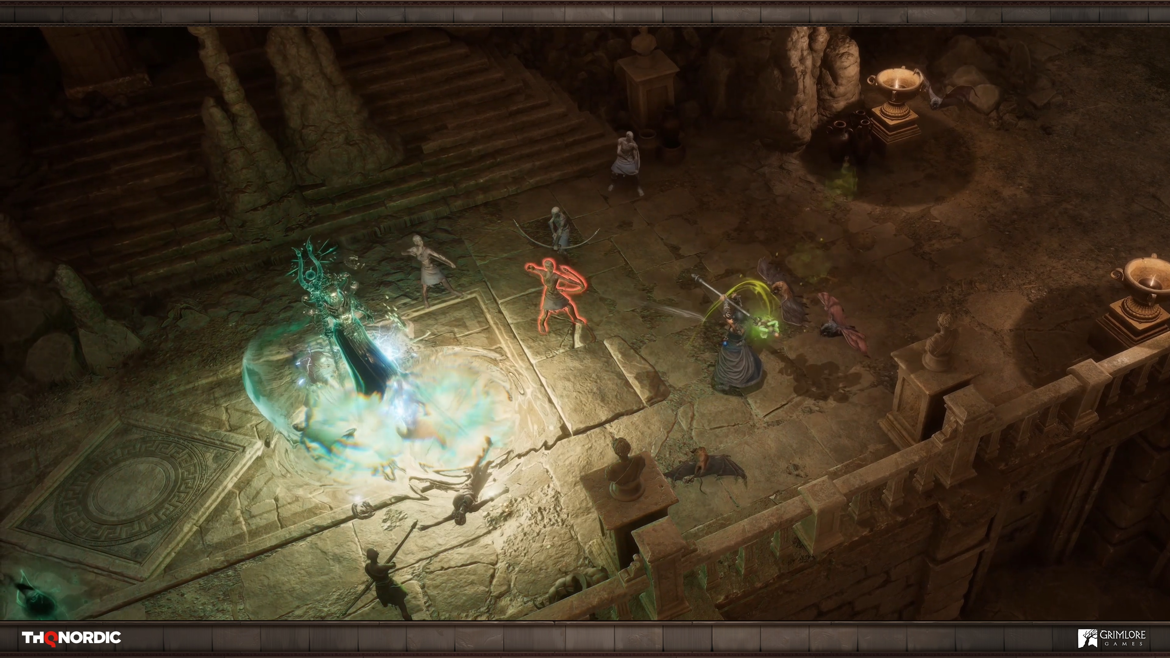 Spectral allies in combat in Titan Quest II.