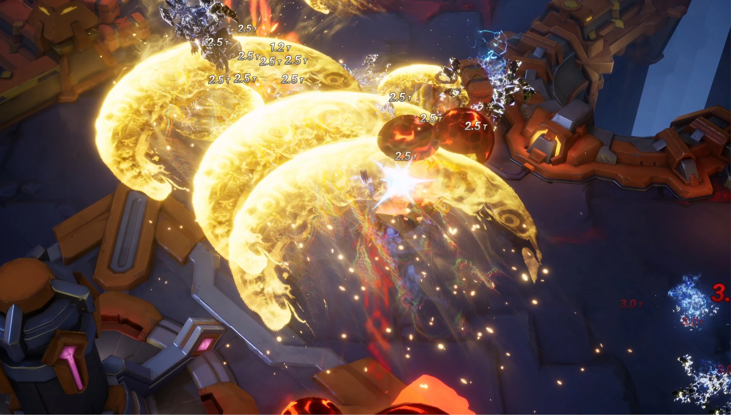 Golden circular combat effects and enemies in an official image for the Tartarus season of Torchlight: Infinite.